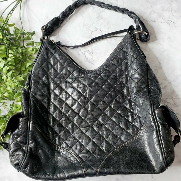 Francesco Biasia Black Quilted Leather Hobo Bag